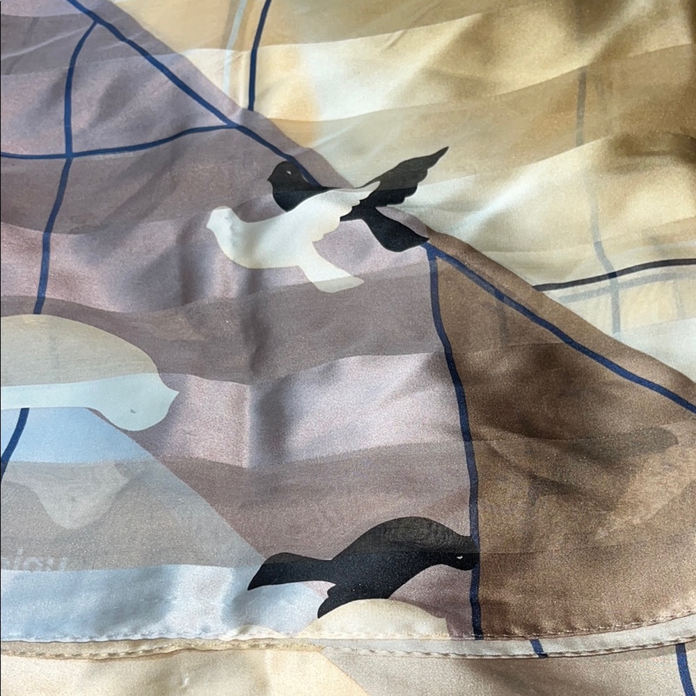 Preowned - Black, Gold, Cream and Purple 100% Silk Scarf Made in KOREA